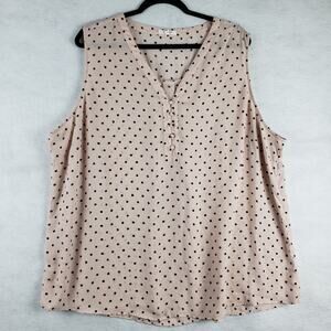 Maurices Women's 3X Pastel Pink Black Polka Dot Sleeveless‎ Button Neck Blouse